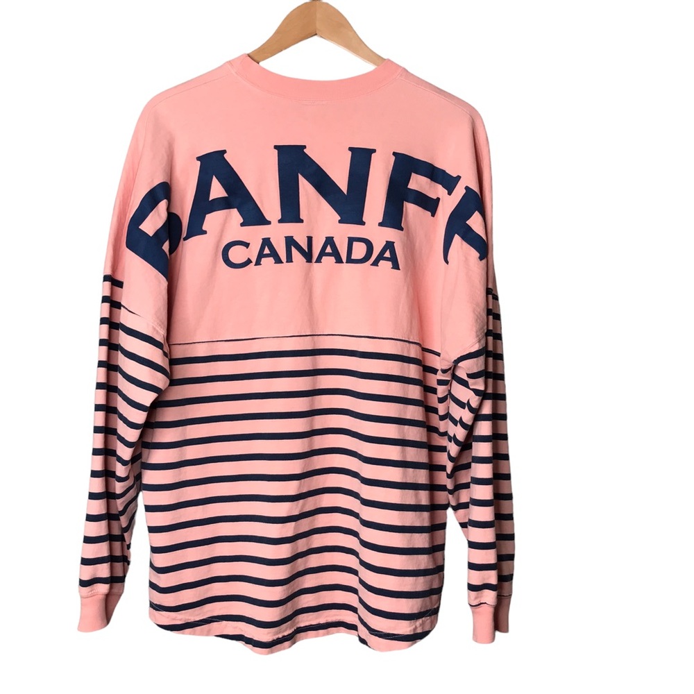 MED Banff Canada Stripe Navy Coral Spirit Jersey Long Sleeve Top Shirt Stripes